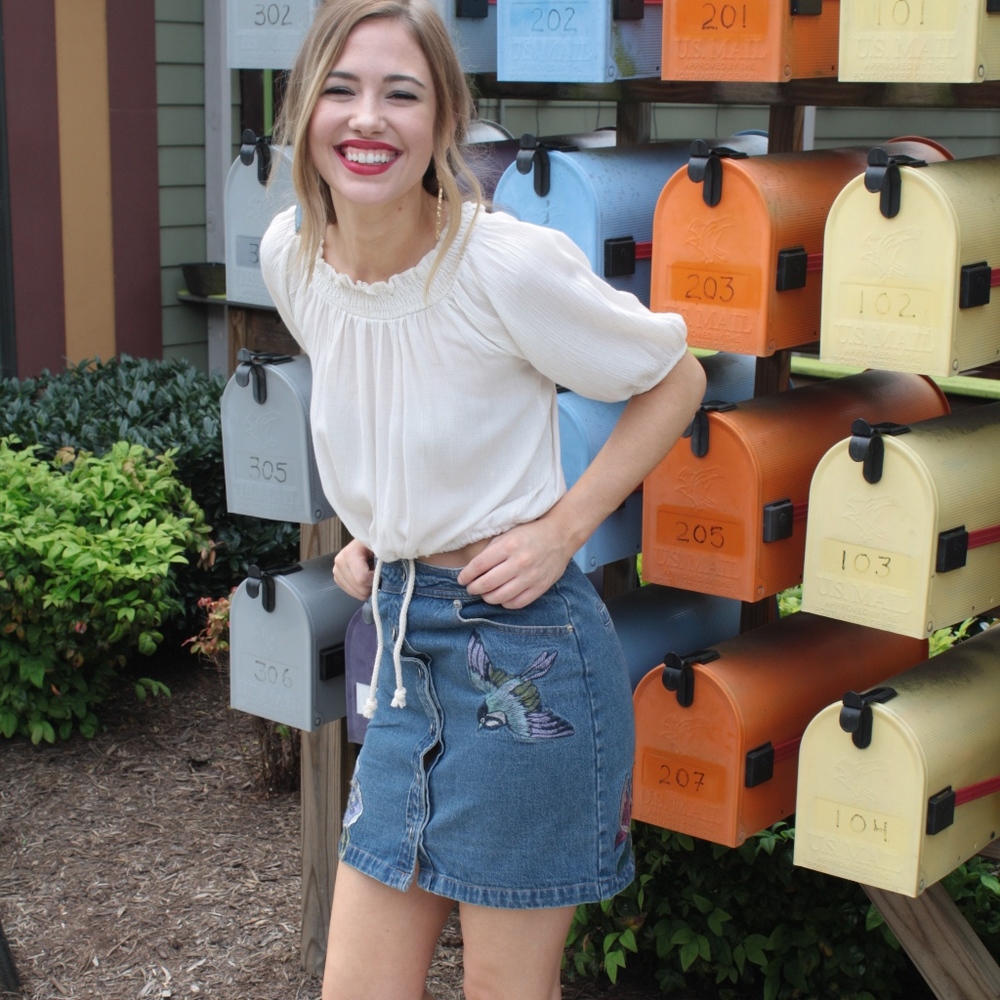 Embroidered Denim Skirt